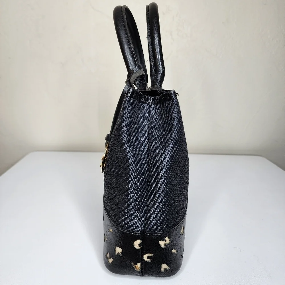 Nina Ricci Maroquinerie‎ Black Straw and Leather Handbag